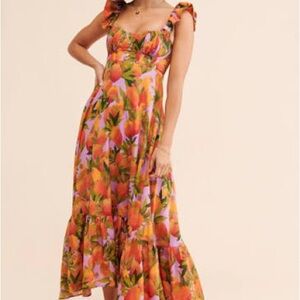 Farm Rio Women's Lilac Mango Macaws Maxi Dress Size Small